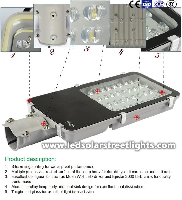 Detail of double arm solar street light 